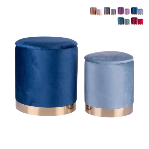 Ensemble de 2 poufs repose-pieds en tissu effet velours base dorée Ilduma Promotion