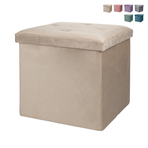Pouf de rangement carré 38x38 cm multi-usage effet velours Yushka Promotion
