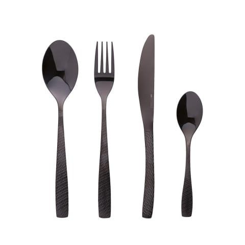 Ensemble 16 couverts en acier inoxydable noir brillant manche martelé Harlem Promotion