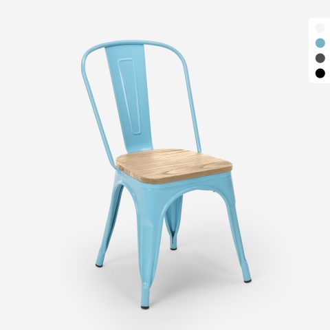 chaise cuisine industrielle design style steel wood top light Promotion