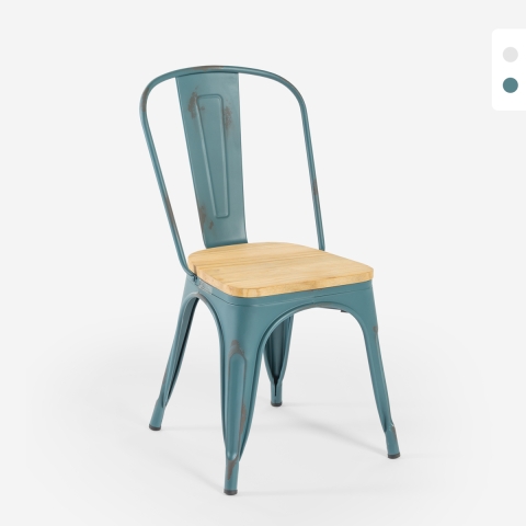 Chaise industrielle métallique vintage avec plateau en bois ancien Steel Old Wood Top Light. Promotion