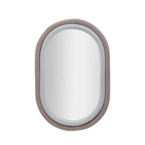 Miroir ovale mural avec cadre en velours gris 90x60x4cm Antony Promotion