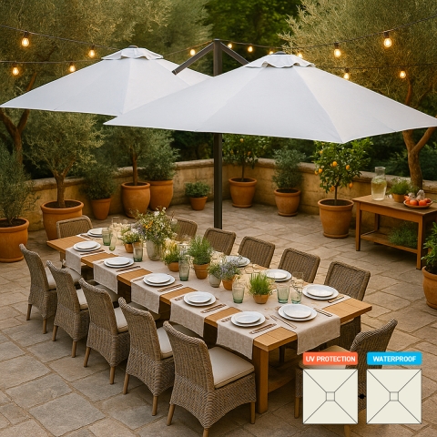Parasol de jardin déporté double bras 3x3 en aluminium bar hôtel Oslo Promotion