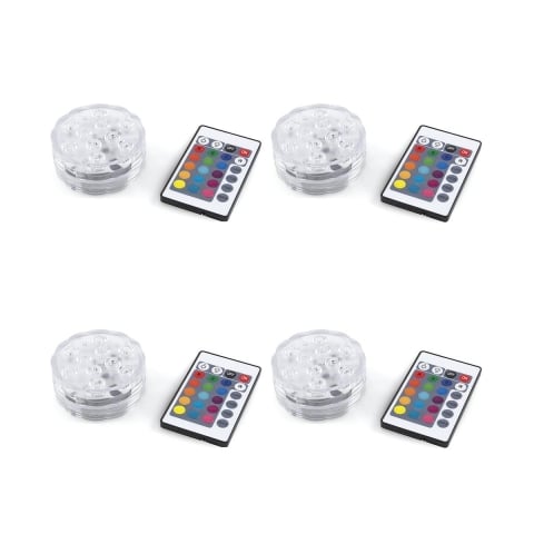 Set de 4 spots LED étanches avec télécommande Ø6,9x2,8 cm Virel Promotion