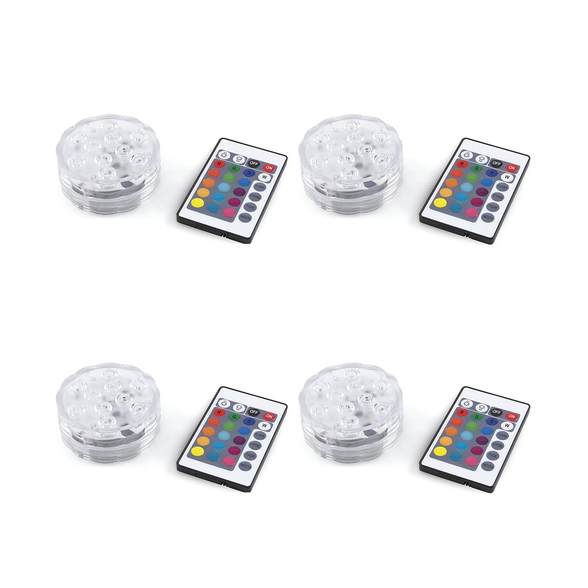 Set de 4 spots LED étanches avec télécommande Ø6,9x2,8 cm Virel