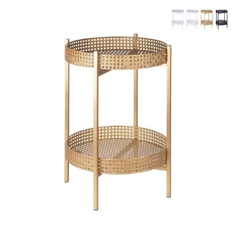 Table pliante en fer à 2 étagères cannage de Vienne Murea Promotion