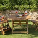 Table octogonal pliant en acacia avec trou pour parasol Bali Vente