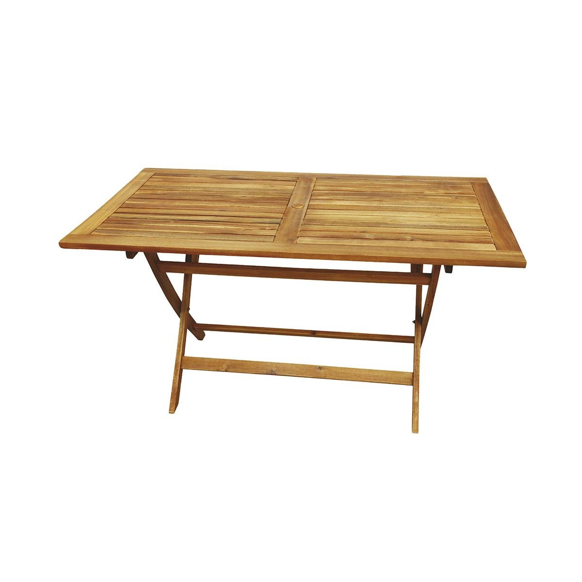 Table rectangulaire pliant en acacia avec trou pour parasol Bali