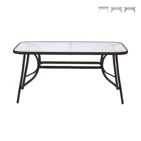 Table d'extérieur rectangulaire en acier carbone avec plateau en verre Oshra Promotion