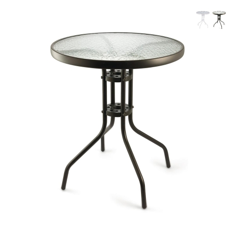 Table ronde d'extérieur 60 cm en acier carbone et verre Lorea Promotion