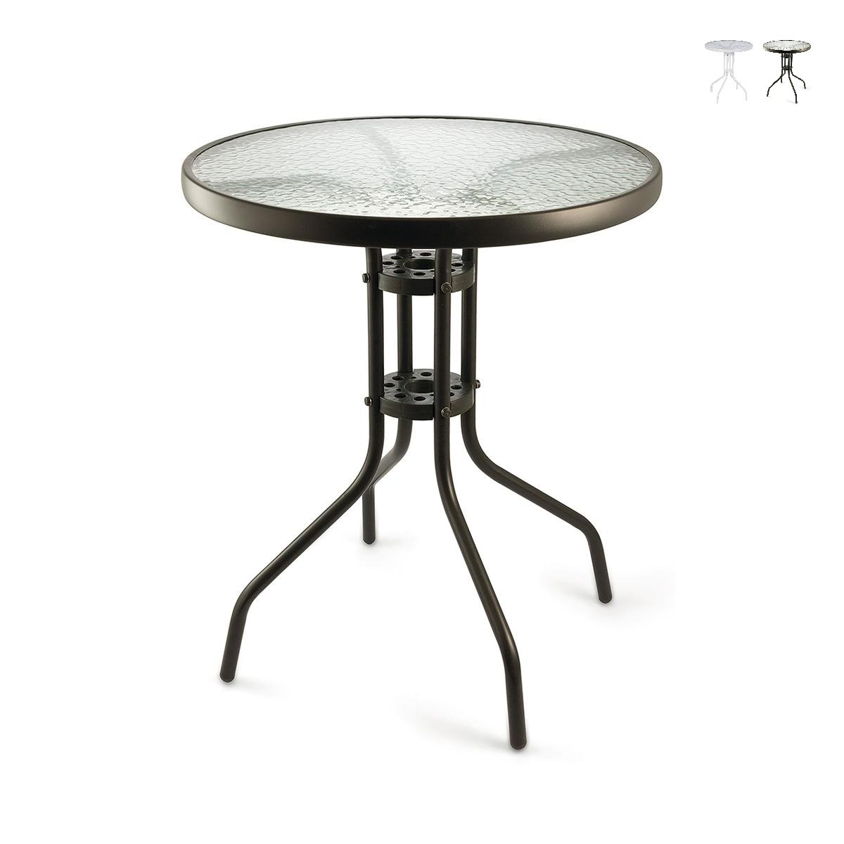 Table ronde d'extérieur 60 cm en acier carbone et verre Lorea Promotion Table ronde d'extérieur 60 cm en acier carbone et verre Lorea Promotion