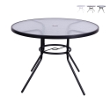 Table ronde d'extérieur 100 cm en acier au carbone et verre blanc Lorea Promotion