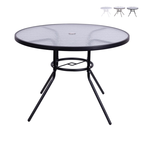 Table ronde d'extérieur 100 cm en acier au carbone et verre blanc Lorea Promotion