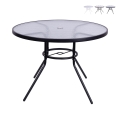 Table ronde d'extérieur 100 cm en acier au carbone et verre blanc Lorea Promotion