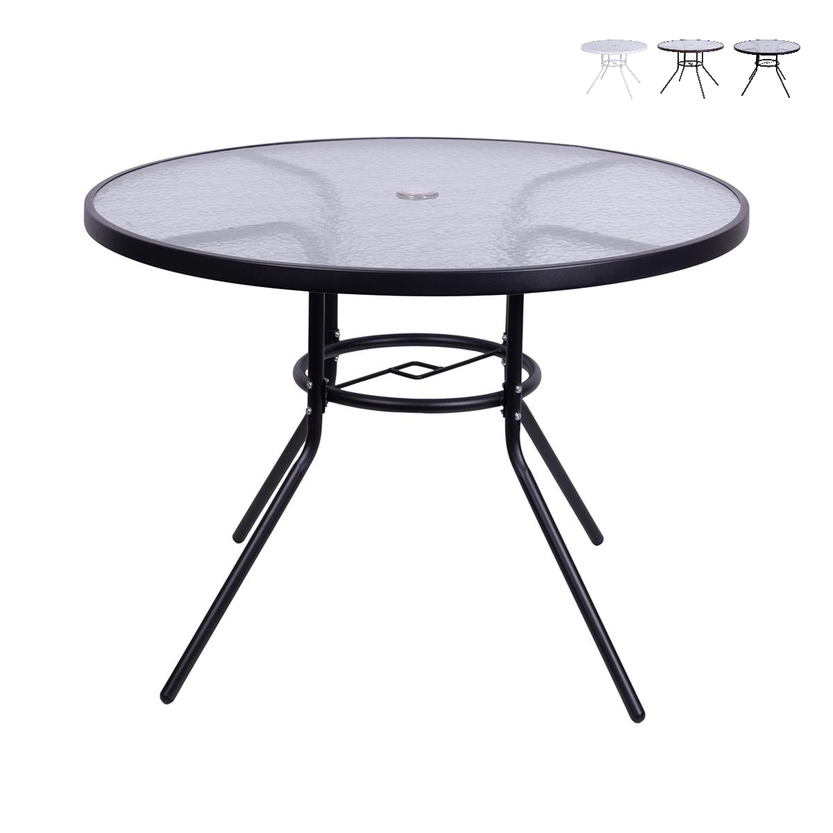 Table ronde d'extérieur 100 cm en acier au carbone et verre blanc Lorea