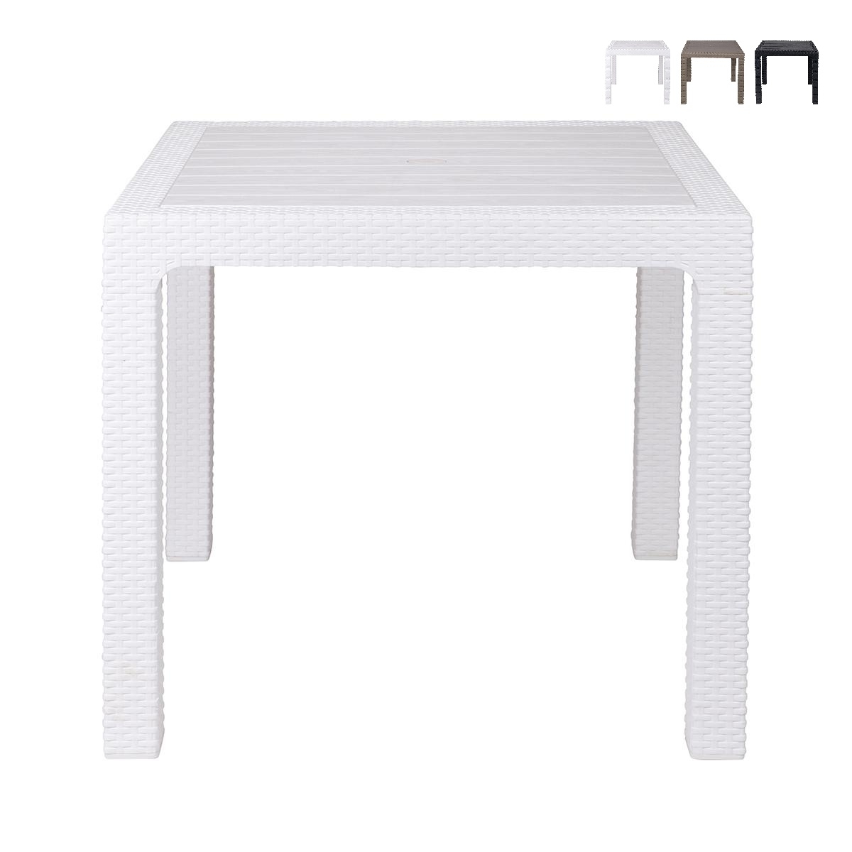 Table de jardin carré en plastique effet rotin 80x80 cm Varnu