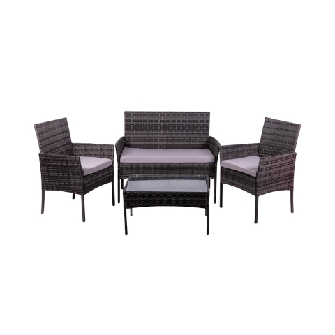 Salon de jardin en rotin canapé 2 fauteuils table plateau en verre Rodi Promotion