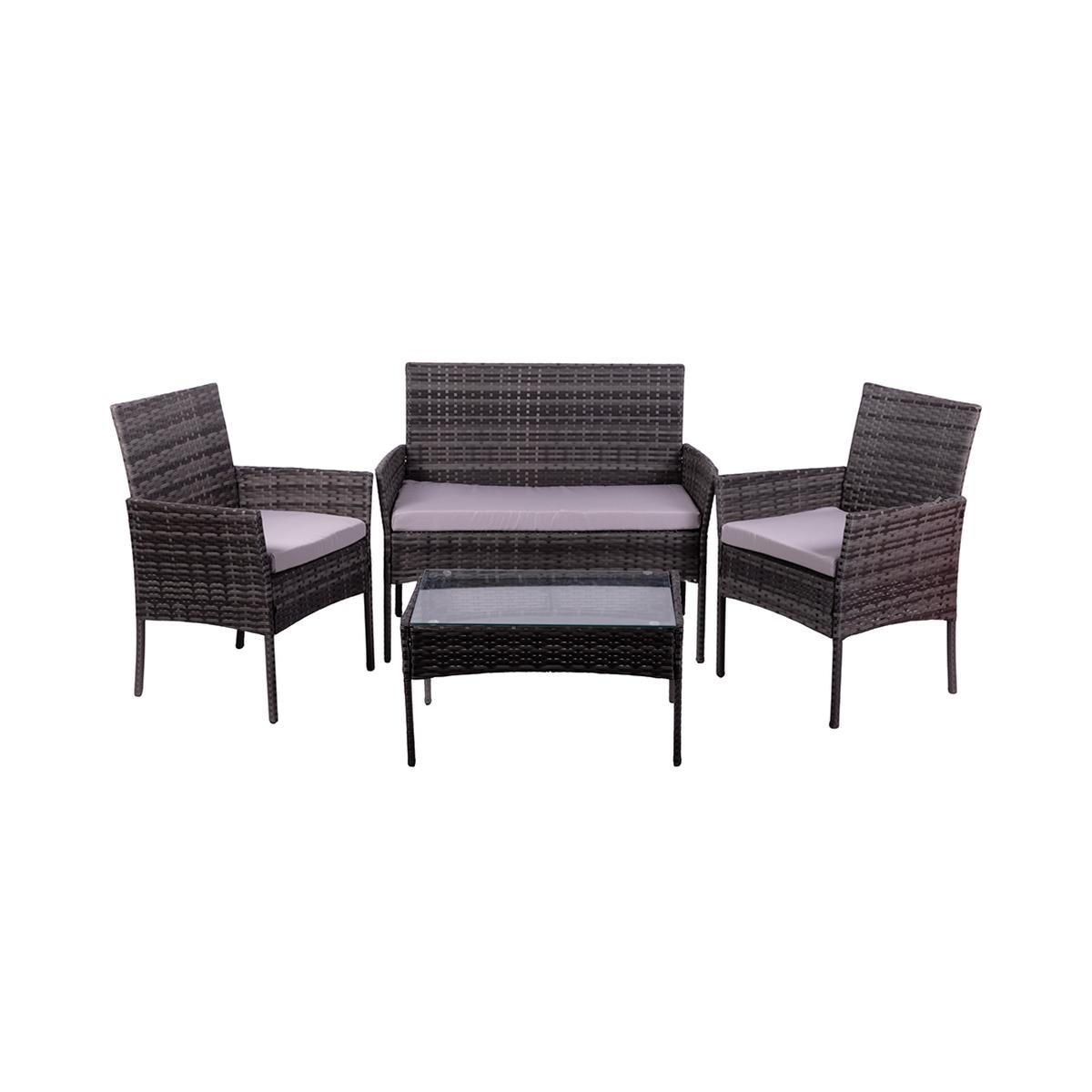 Salon de jardin en rotin canapé 2 fauteuils table plateau en verre Rodi Promotion Salon de jardin en rotin canapé 2 fauteuils table plateau en verre Rodi Promotion