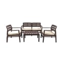 Salon de jardin extérieur canapé 2 fauteuils table basse effet bois Fij 