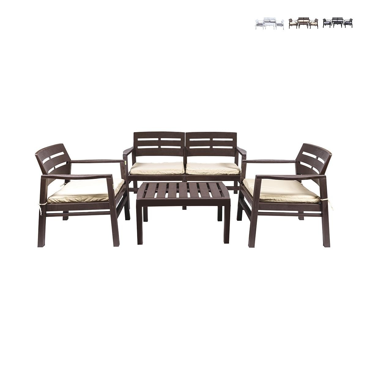 Salon de jardin extérieur canapé 2 fauteuils table basse effet bois Fij Promotion Salon de jardin extérieur canapé 2 fauteuils table basse effet bois Fij Promotion