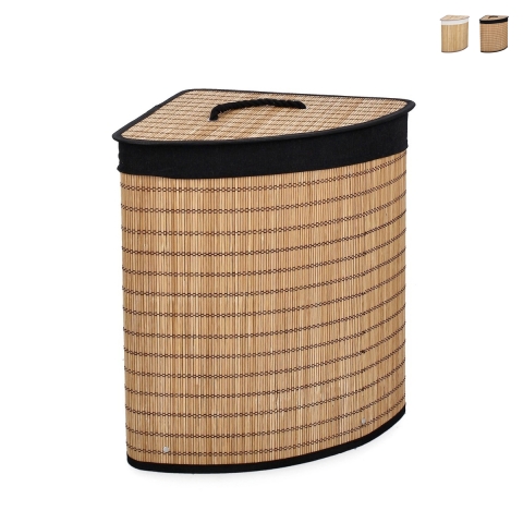 Panier à linge d'angle en bambou doublure noire 35x35x50 Sintia Promotion