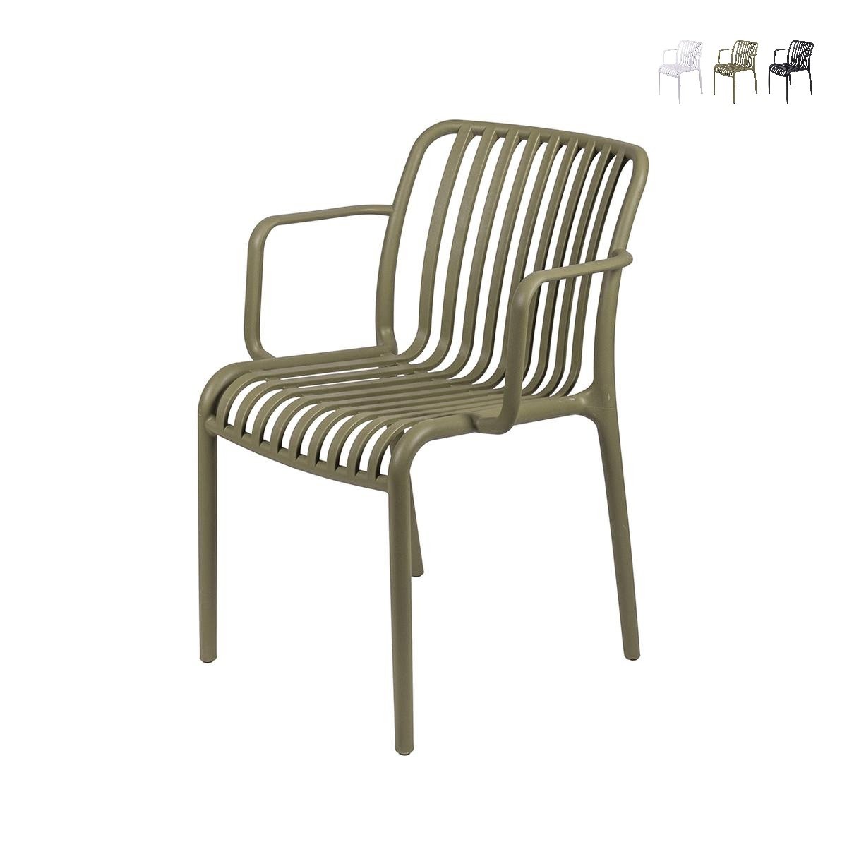 Chaise d'extérieur avec accoudoirs design moderne empilable Lamua