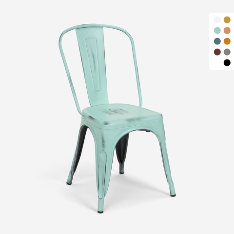 chaise de cuisine design industriel vintage en métal shabby chic style steel old Promotion