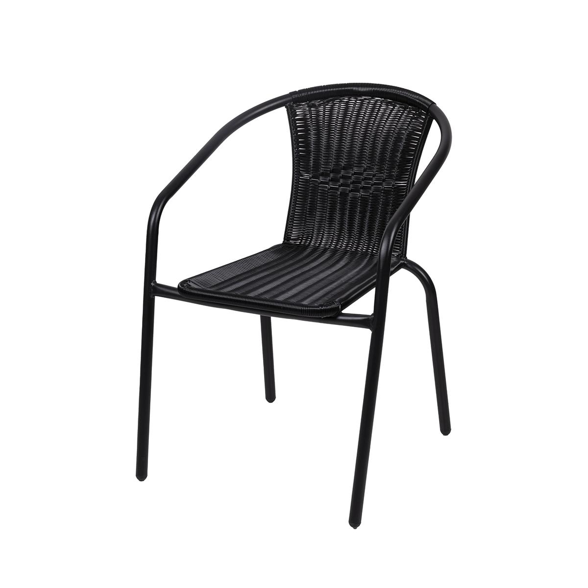 Chaise de jardin extérieure avec accoudoirs tressée noire Bravik