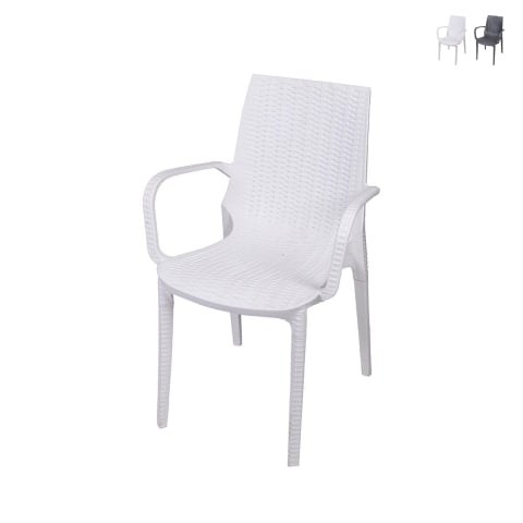 Chaise de jardin en polypropylène effet rotin avec accoudoirs Paros Promotion