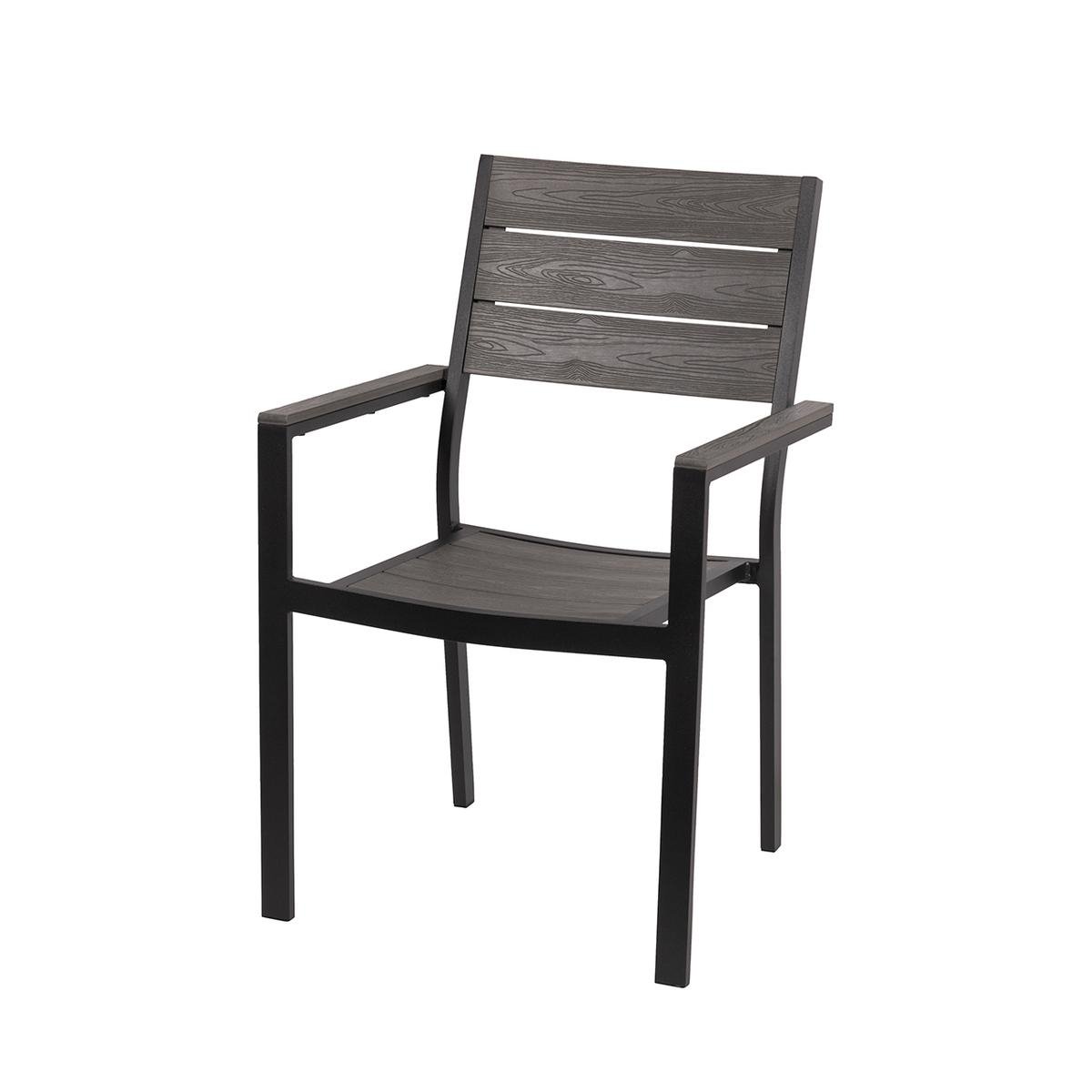 Chaise d'extérieur en aluminium avec accoudoirs et lattes effet bois Amalfi Promotion Chaise d'extérieur en aluminium avec accoudoirs et lattes effet bois Amalfi Promotion