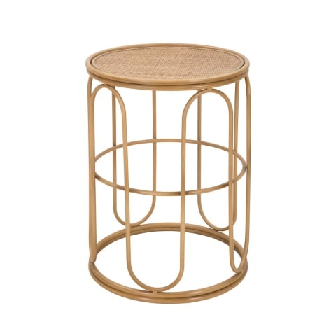 Table basse ronde en métal et rotin 55x40x40cm Samui Promotion