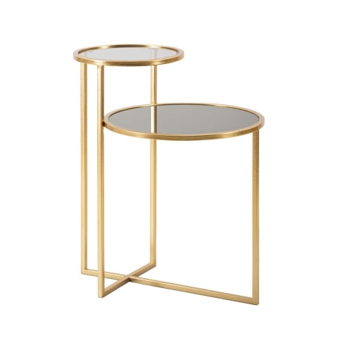 Table basse en métal doré avec 2 plateaux en verre fumé Mohana Promotion