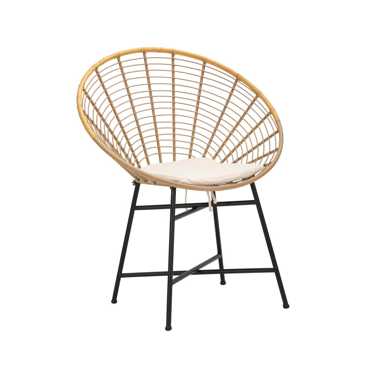 Chaise en métal et rotin avec coussin blanc bohème chic Panama