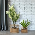 Ensemble de 2 porte-plantes ronds en métal et rotin Panama Vente