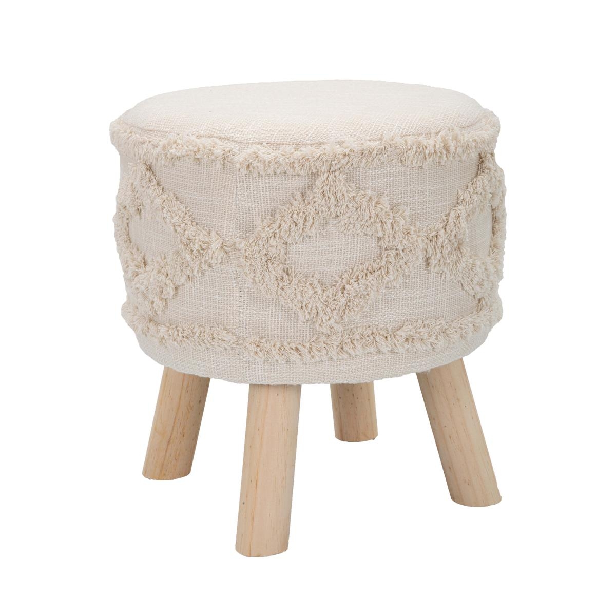 Tabouret rond rembourré en tissu avec pieds en bois Damasco