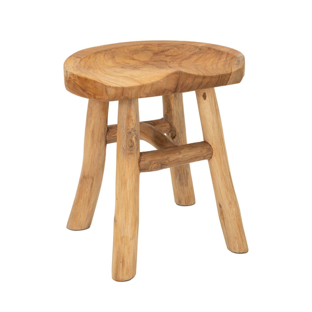 Tabouret en bois de teck artisanal style ethnique rustique Sel