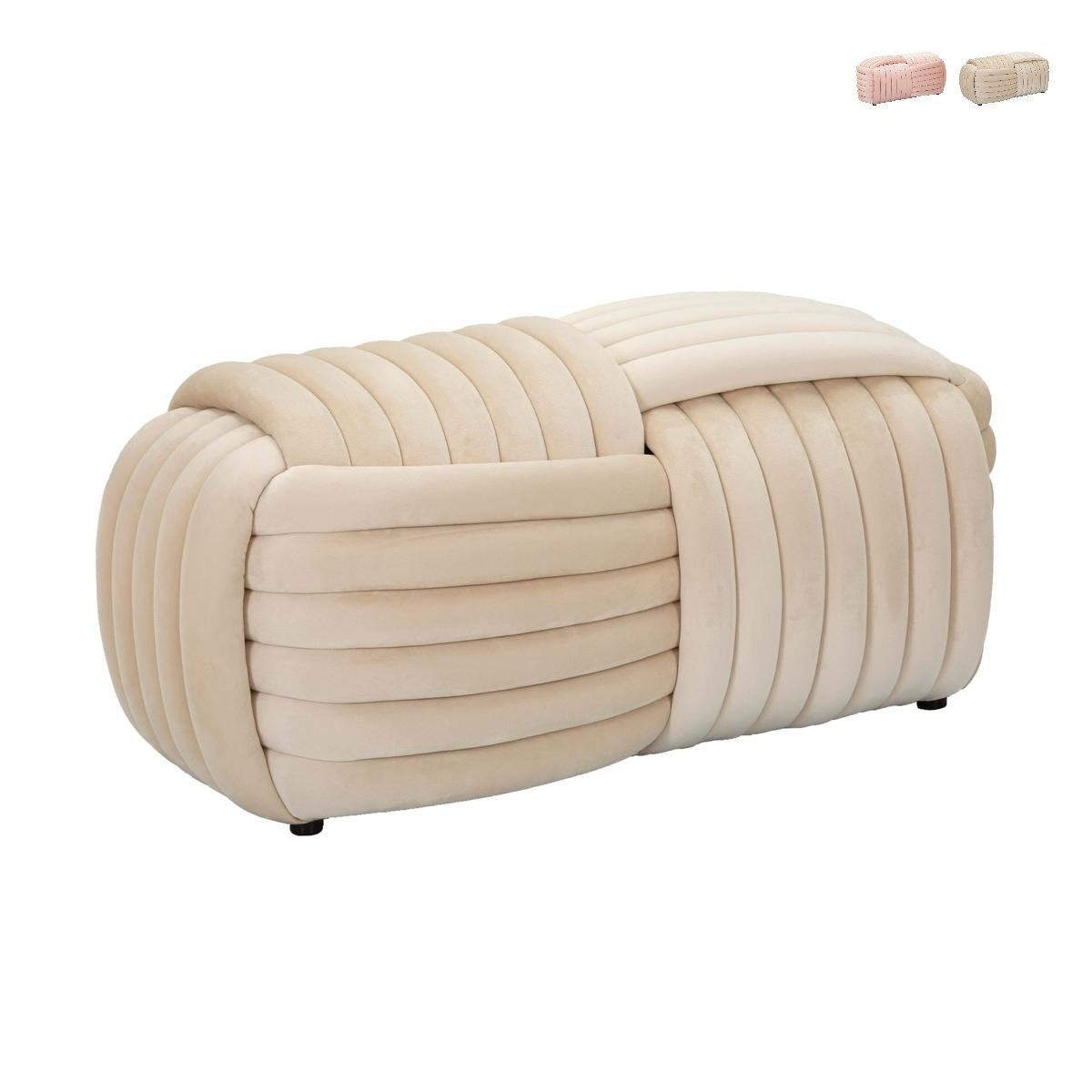 Banc pouf design moderne entrelacé en velours 90x45x45 cm Softy