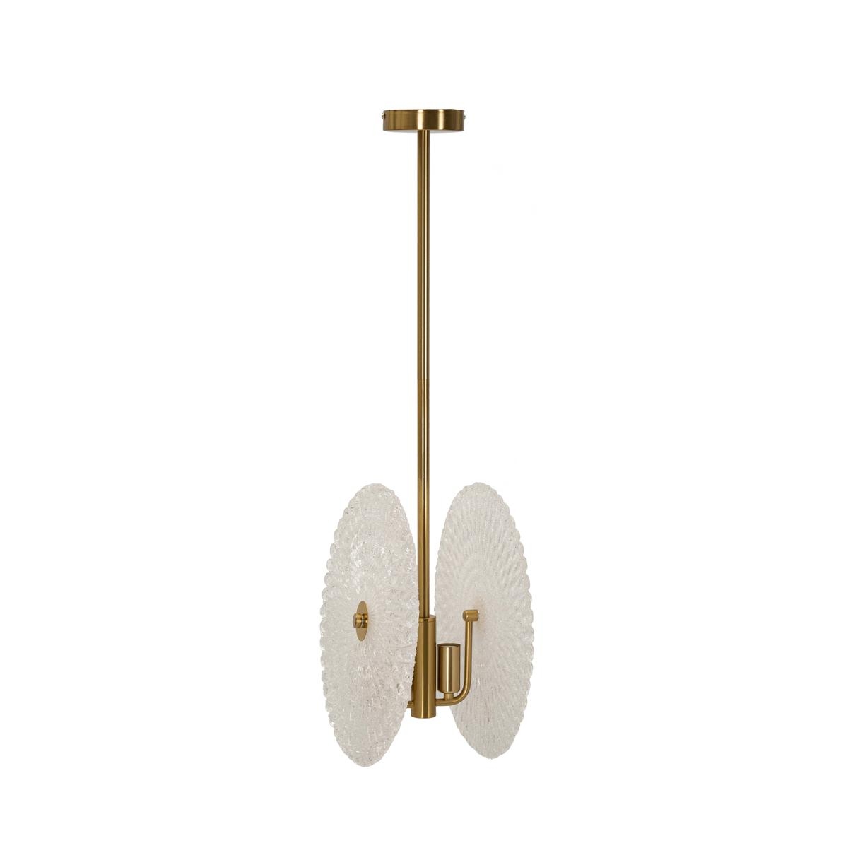 Suspension en métal doré avec abat-jours en verre décoré Glass