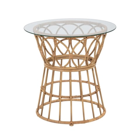 Table basse ronde en rotin avec plateau en verre 50x50cm Panama Circle Promotion