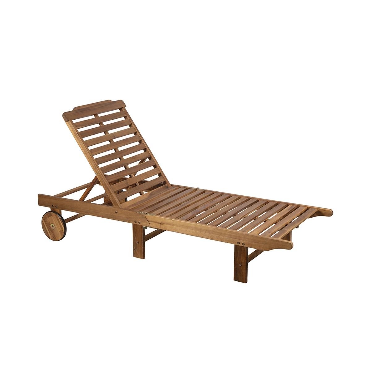 Chaise longue de jardin inclinable en bois d'acacia avec roues Bali Promotion Chaise longue de jardin inclinable en bois d'acacia avec roues Bali Promotion