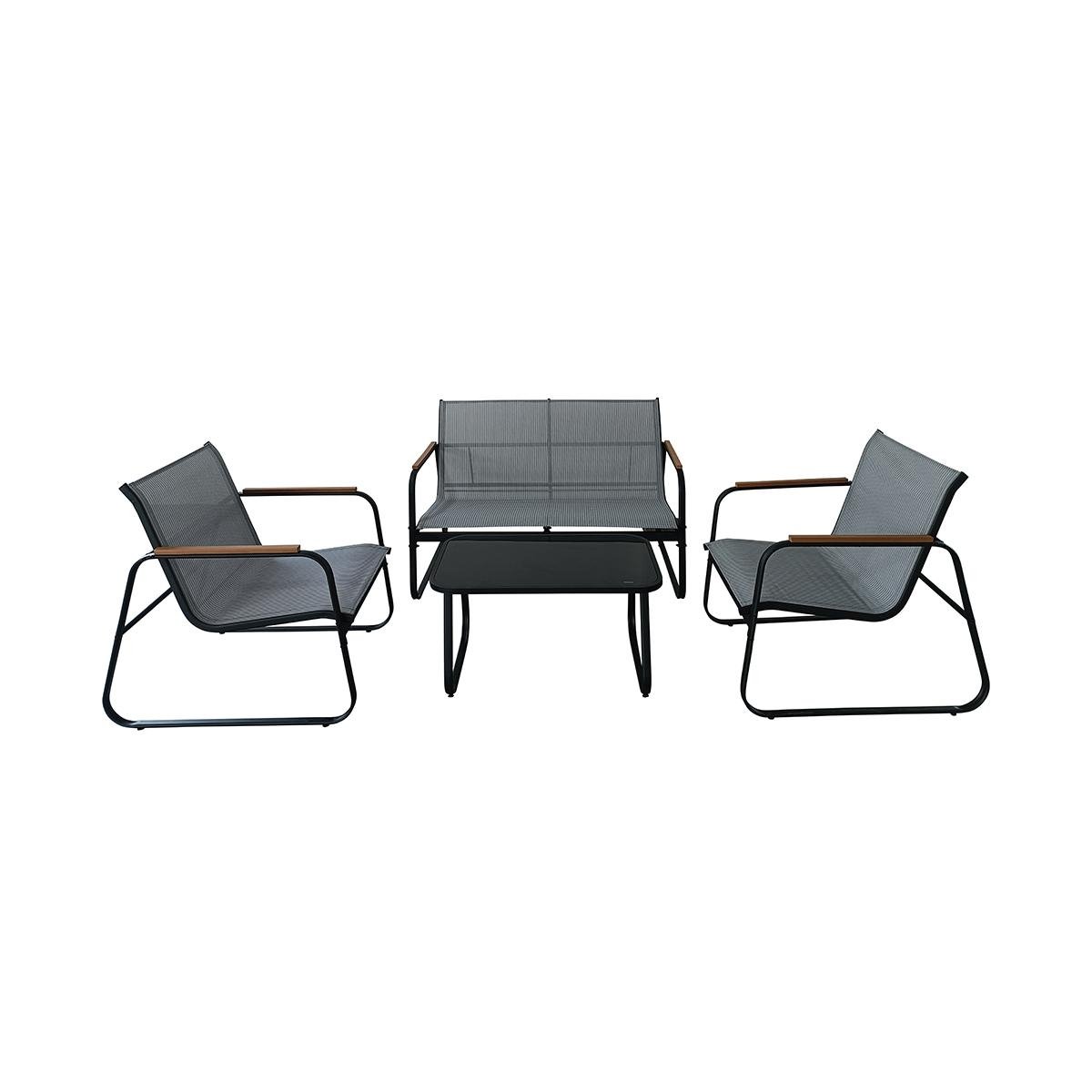 Ensemble de jardin 4 places en acier avec table à verre Saint Martin Promotion Ensemble de jardin 4 places en acier avec table à verre Saint Martin Promotion