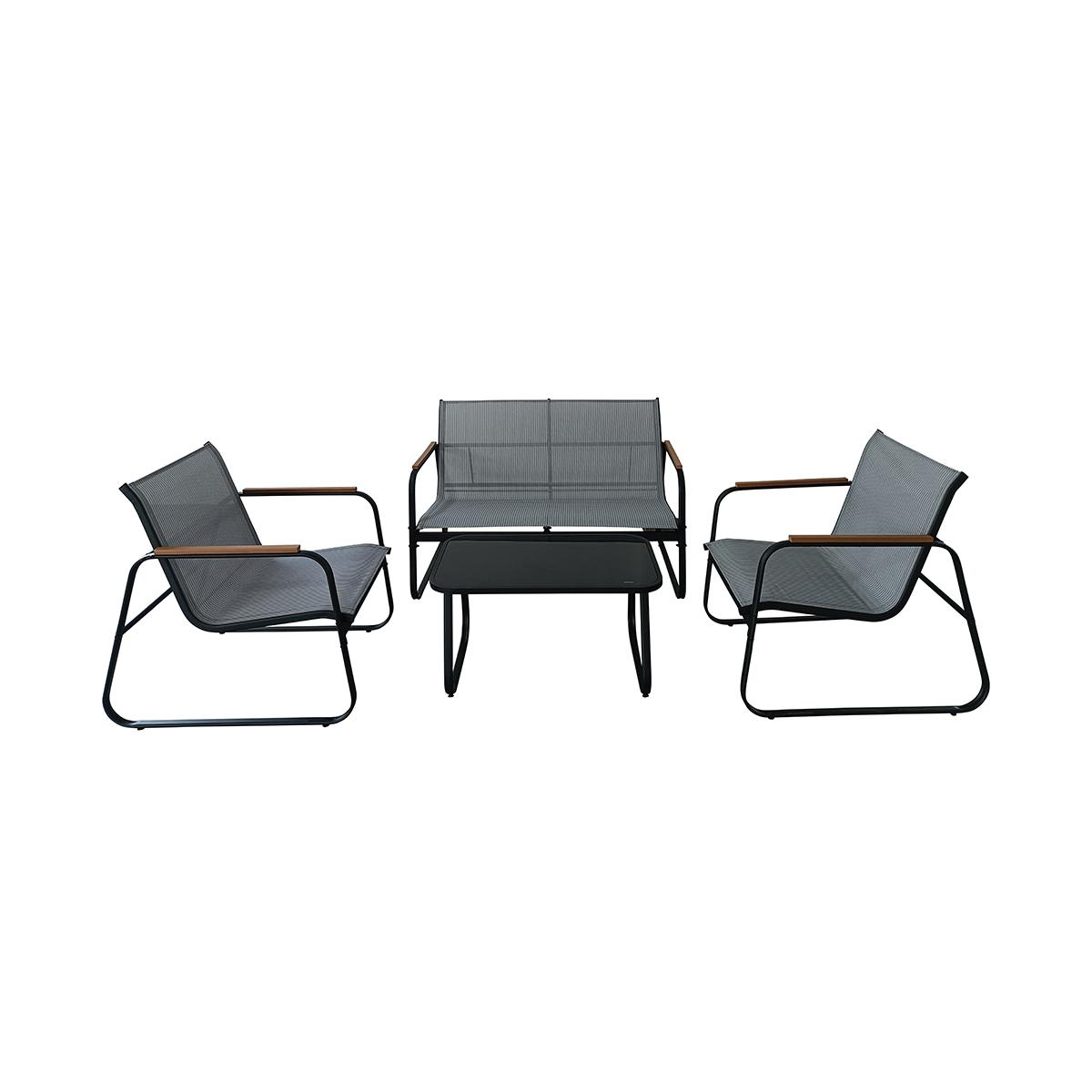 Ensemble de jardin 4 places en acier avec table à verre Saint Martin