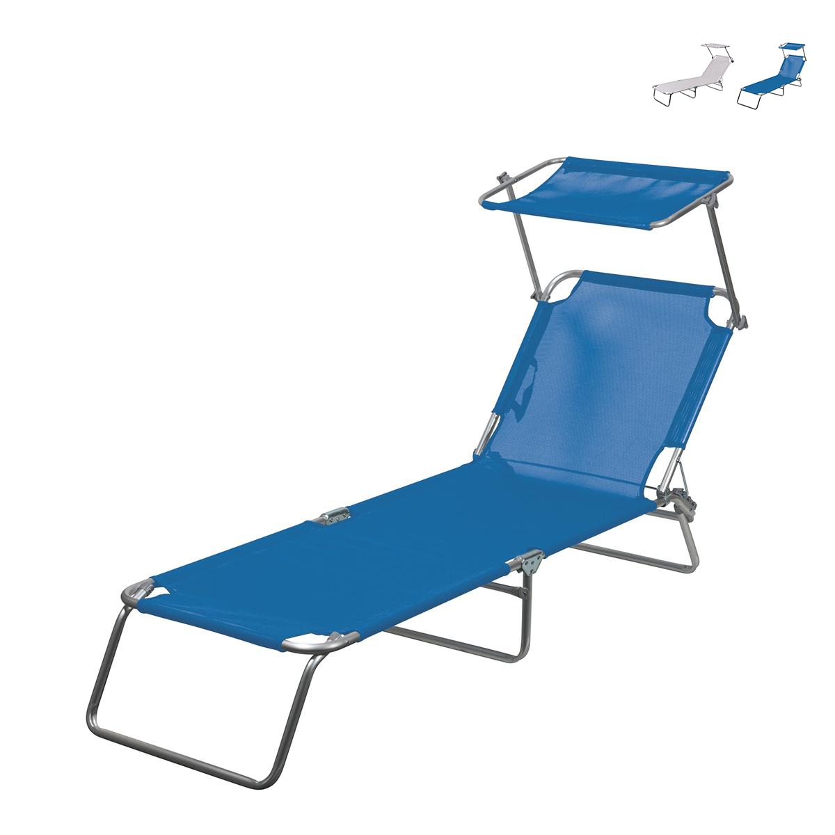 Chaise longue de plage inclinable et pliable avec pare-soleil Vieste