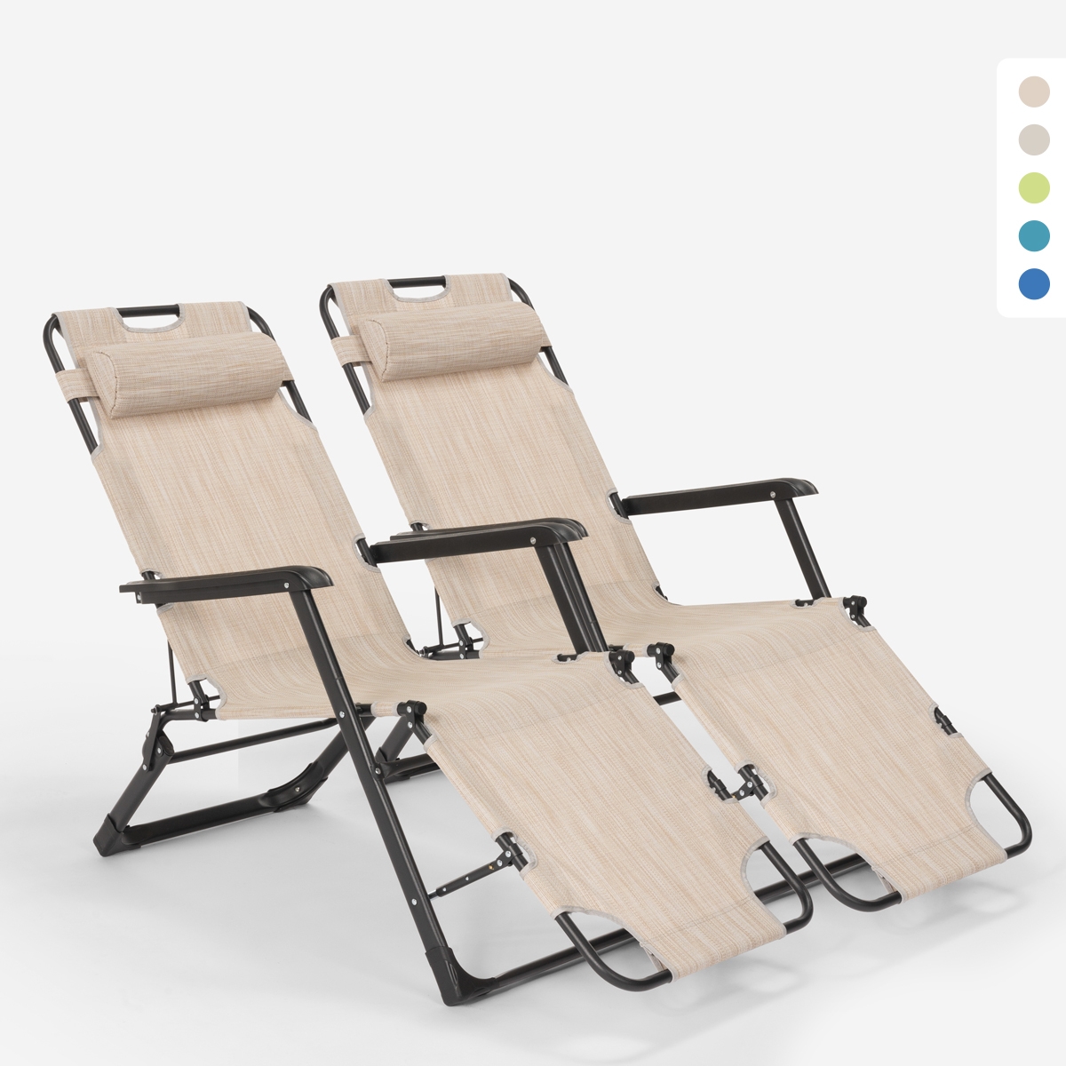 2 chaises longues de plage et jardin pliants multi-positions Emily Lux Zero Gravity Dimensions