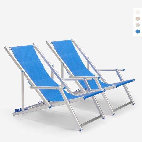 2 chaises de plage pliantes avec accoudoirs en aluminium Riccione Gold Lux Promotion