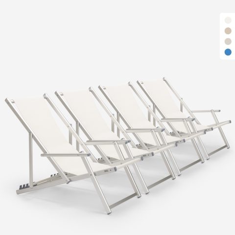 4 chaises de plage pliantes mer accoudoirs aluminium Riccione Gold Lux Promotion