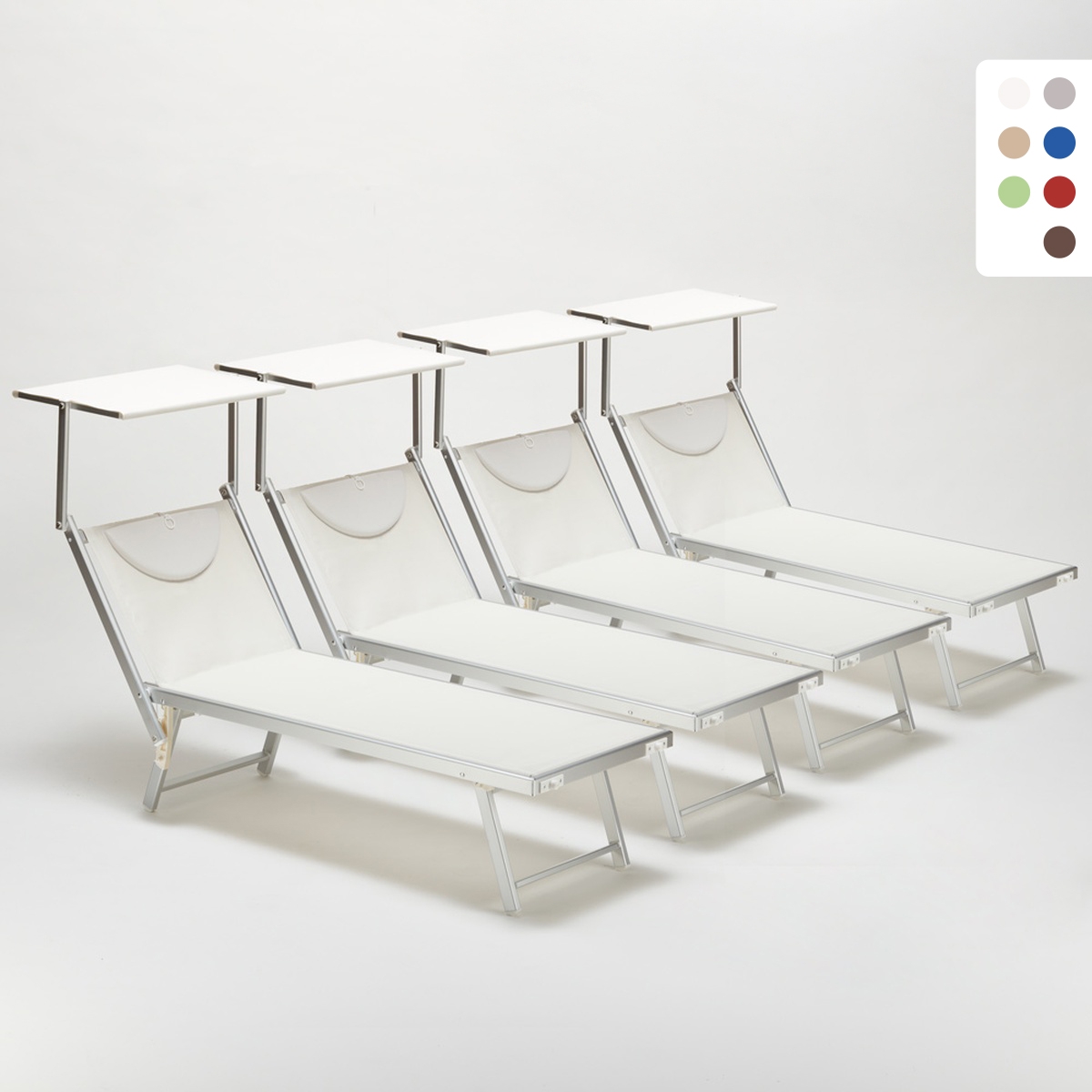 4 transats de plage bain de soleil professionnels en aluminium Santorini 