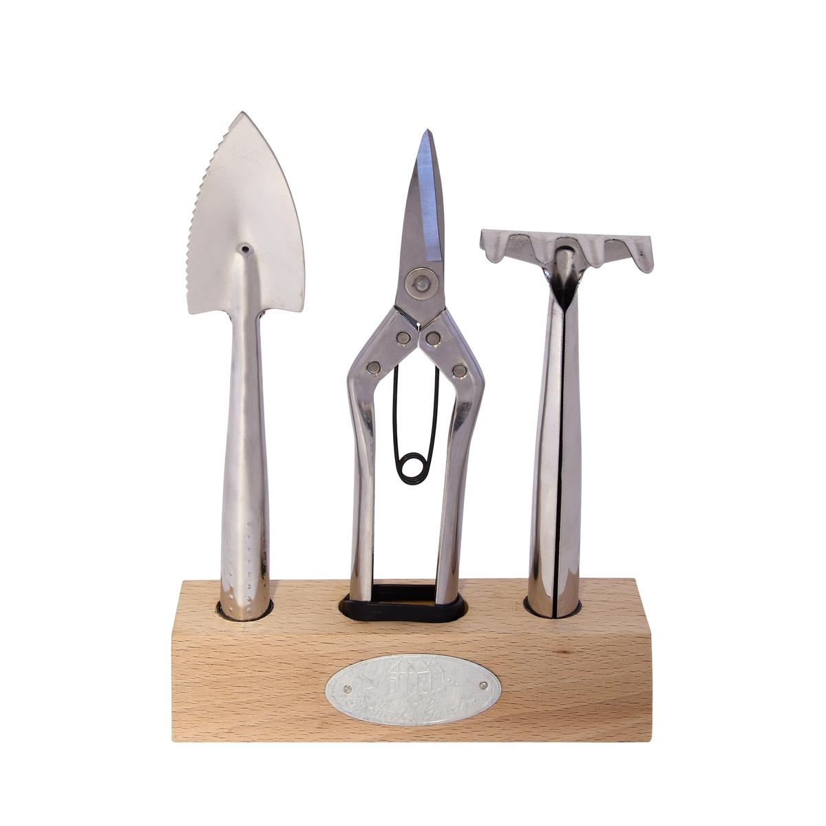 Ensemble d'outils de jardin en métal avec support
