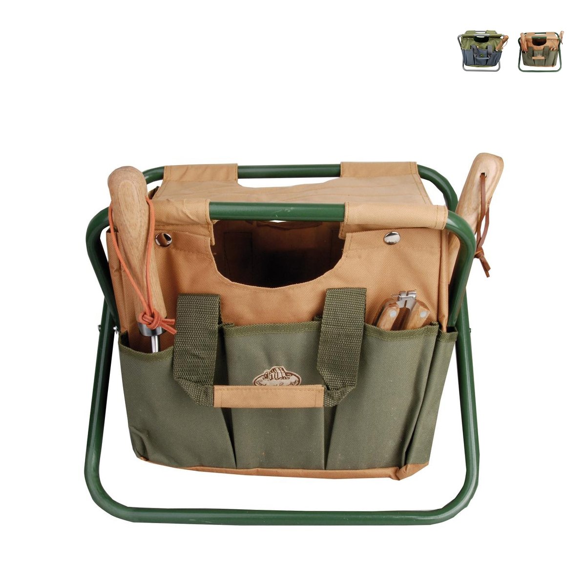 Tabouret pliant avec sac porte-outils de jardinage