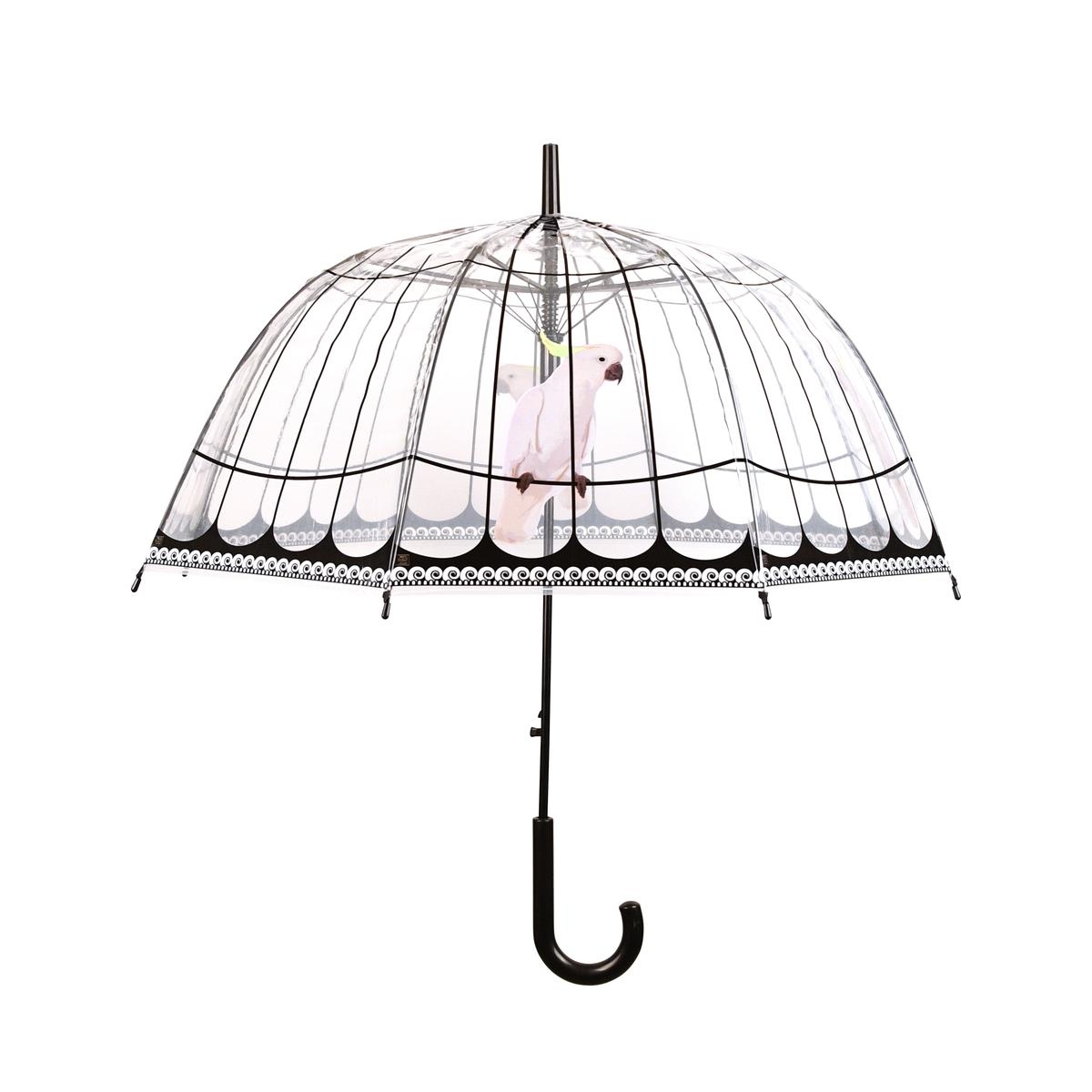 Parapluie transparent en dôme décoratif avec perroquet